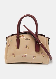 Coach /cream Floral Print Patent And Leather Mini Sage Carryall Satchel
