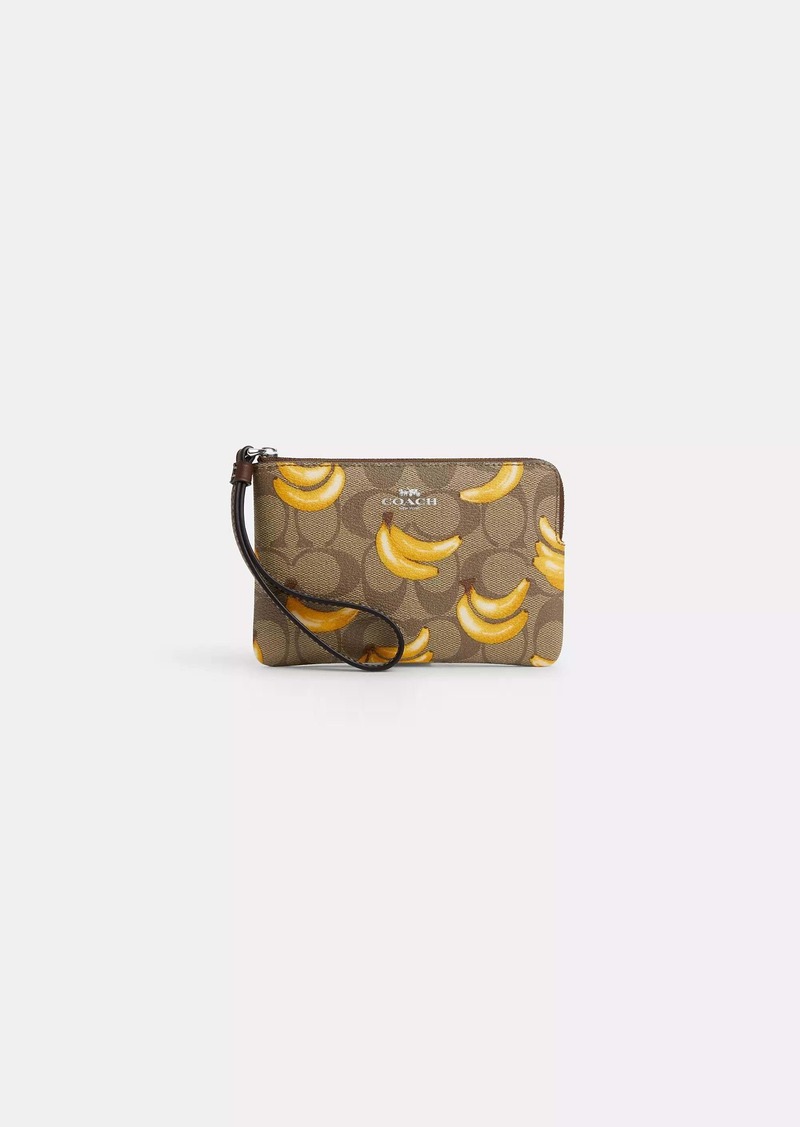 Coach Outlet Corner Zip Wristlet In Signature Canvas With Banana Print
