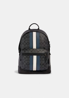 Coach Outlet West Backpack In Signature Canvas With Varsity Stripe