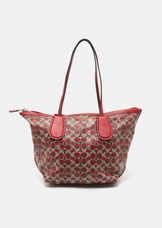 Coach Red/grey Signature Coated Canvas And Leather Taxi Zip Tote