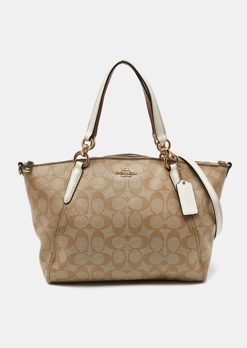 Coach Tri Color Signature Coated Canvas And Leather Small Kelsey Satchel