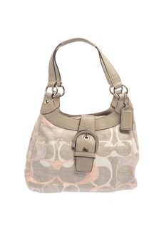 Coach Tri Color Signature Fabric And Leather Hobo