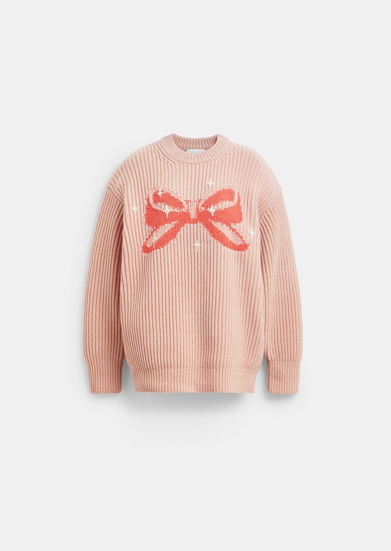 Coach Crewneck Bow Sweater In Recycled Wool