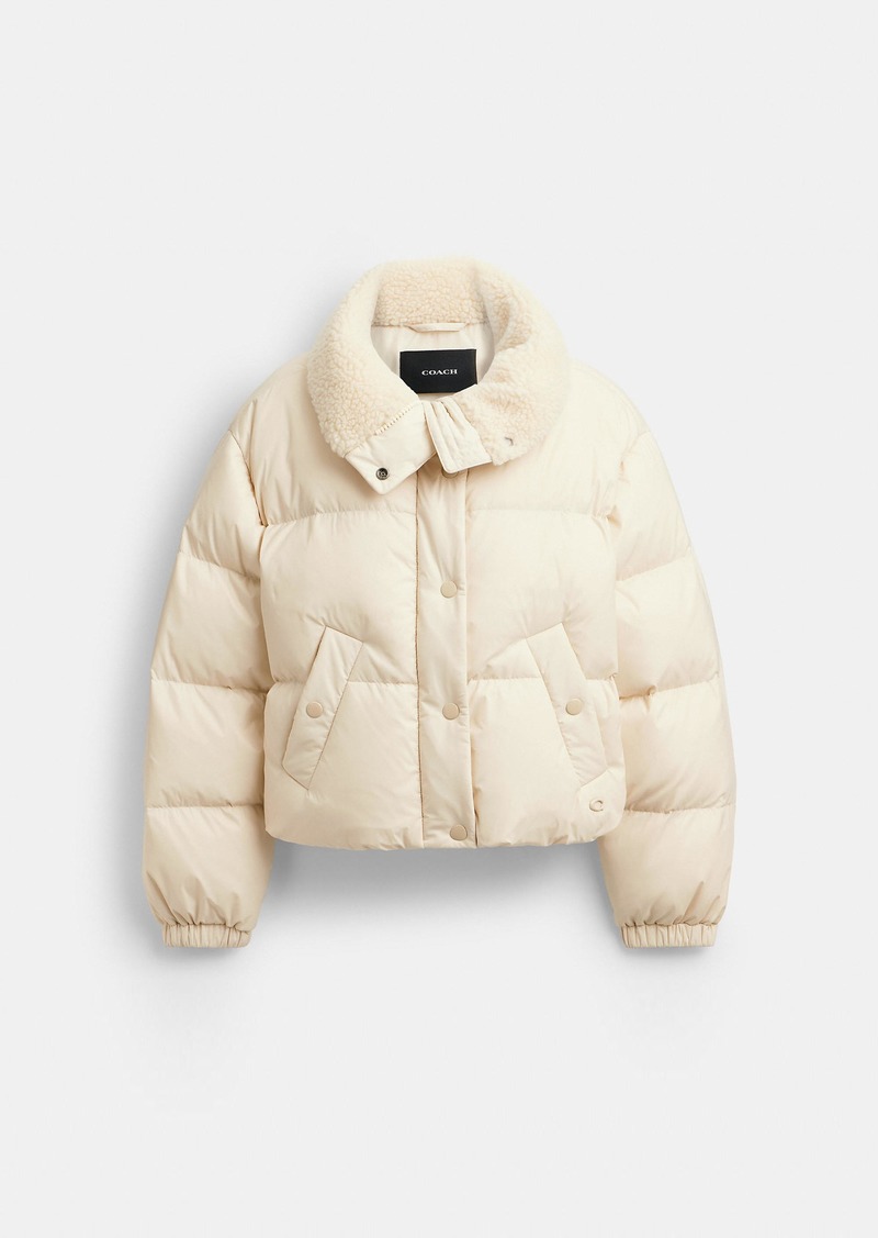 Coach Cropped Puffer In Recycled Polyamide With Sherpa Collar