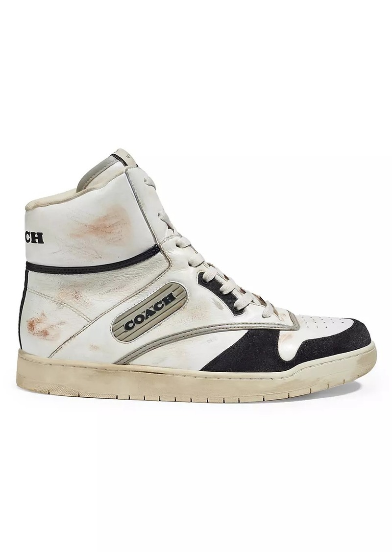 Coach Distressed Leather High-Top Sneakers