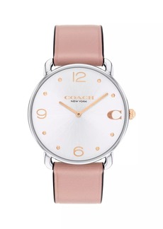 Coach Elliot Ionic-Plated Silver Steel & Leather Strap Watch/36MM