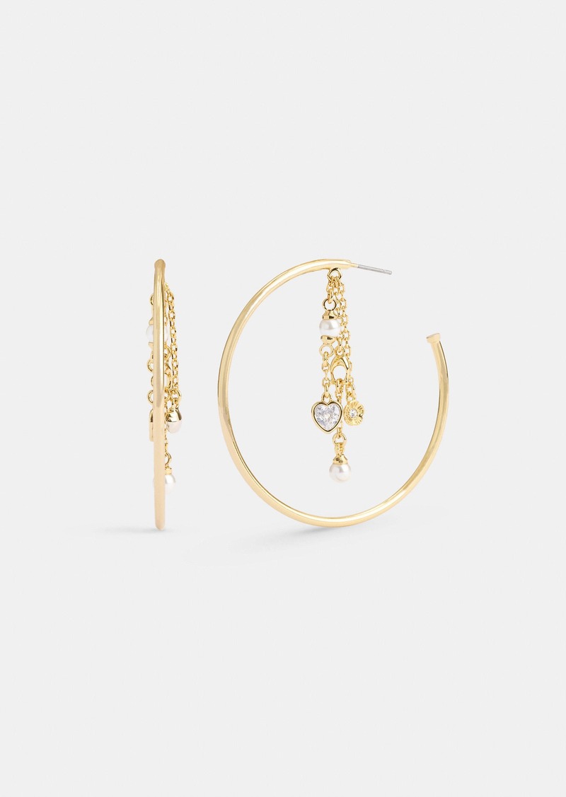 Coach Heart Charm Hoop Earrings