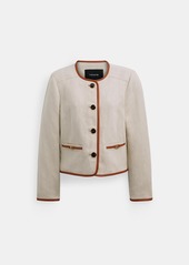 Coach Heritage C Canvas Cardigan Jacket With Leather Trim