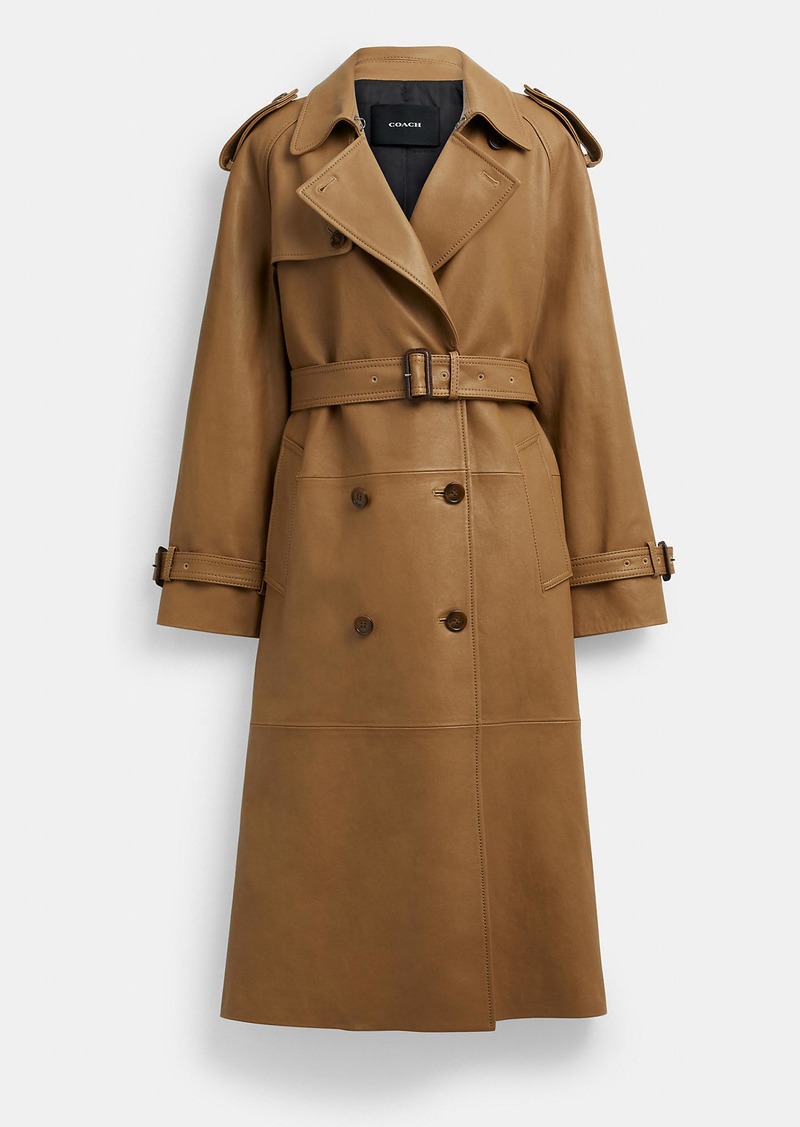 Coach Leather Double Breasted Trench Coat