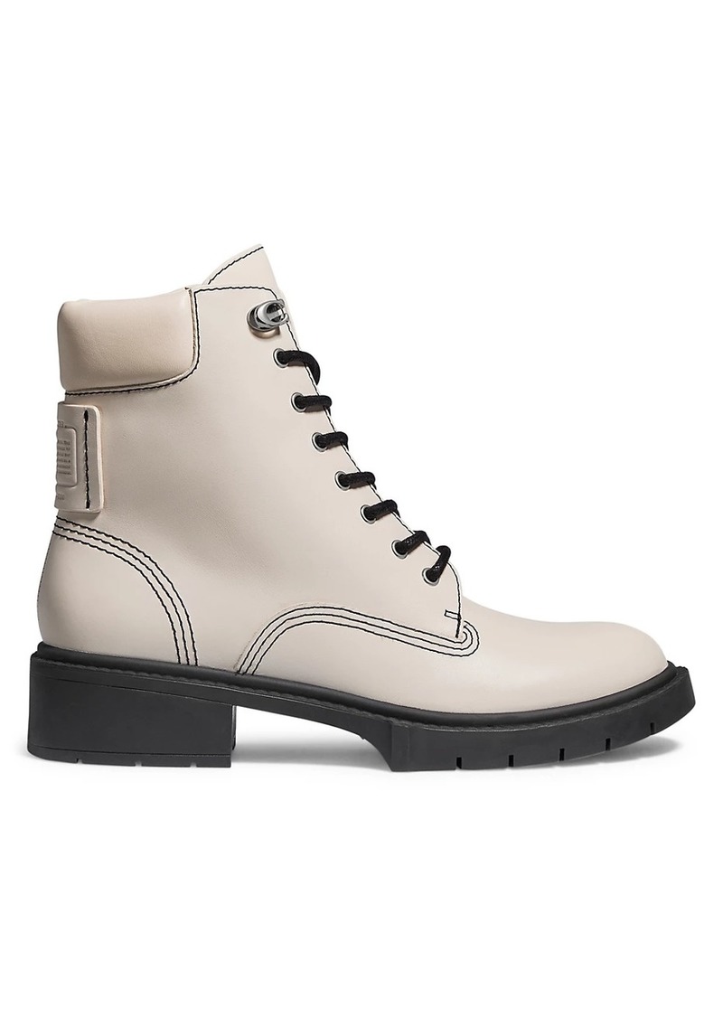 coach lorimer coated canvas monogram combat booties