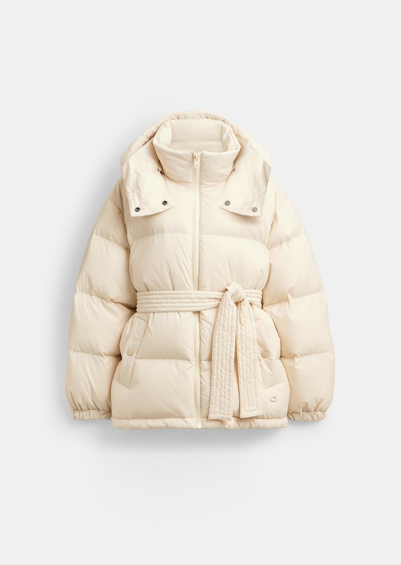 Coach Mid Length Belted Down Jacket In Recycled Polyamide