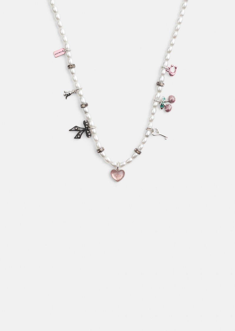 Coach Mini Bow Charms Pearl Necklace