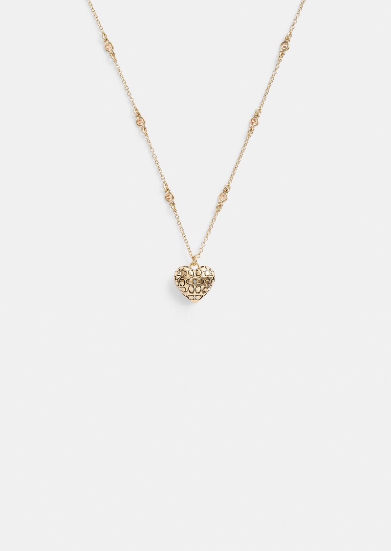 Coach Quilted Signature Heart Pendant Necklace