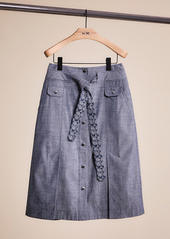 Coach Restored Chambray Tie Waist Midi Skirt