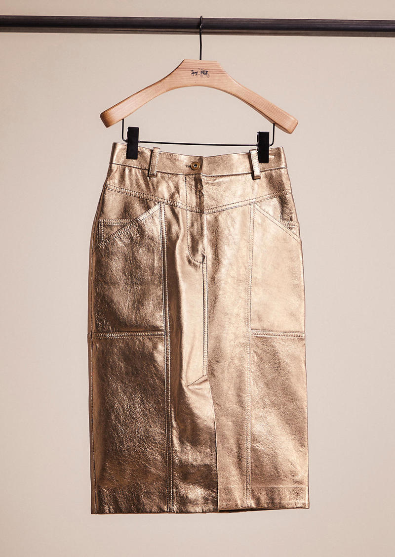 Coach Restored Metallic Leather Midi Skirt