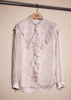 Coach Restored Printed Long Sleeve Blouse With Ruffles