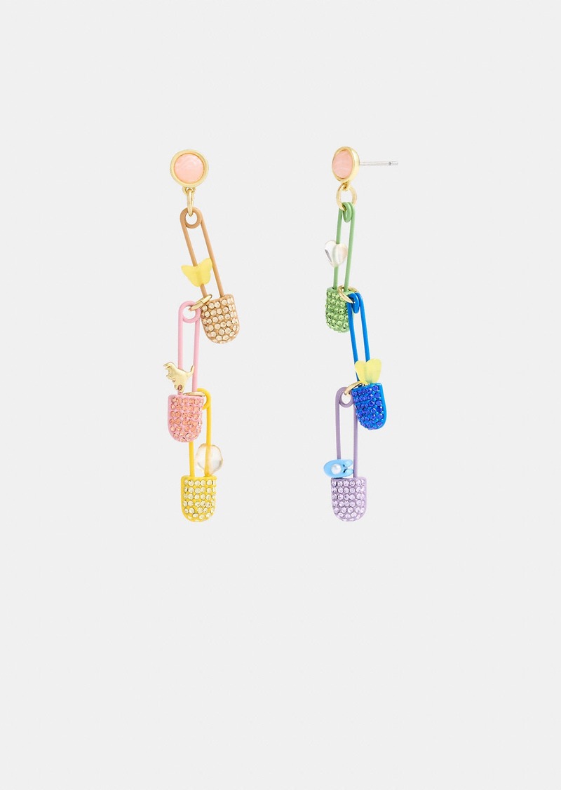 Coach Safety Pin Charm Drop Earrings