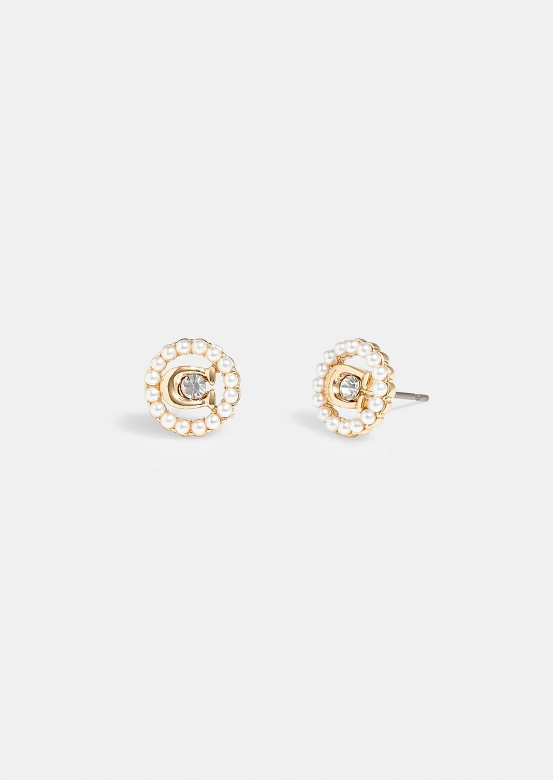 Coach Signature Crystal Pearl Stud Earrings