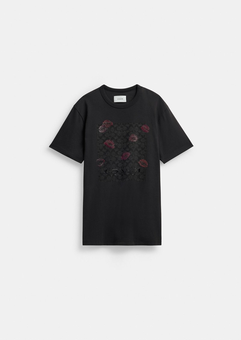 Coach Signature Square Kiss Print T Shirt In Organic Cotton