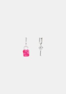 Coach Tea Rose Padlock And Key Mismatch Huggie Earrings