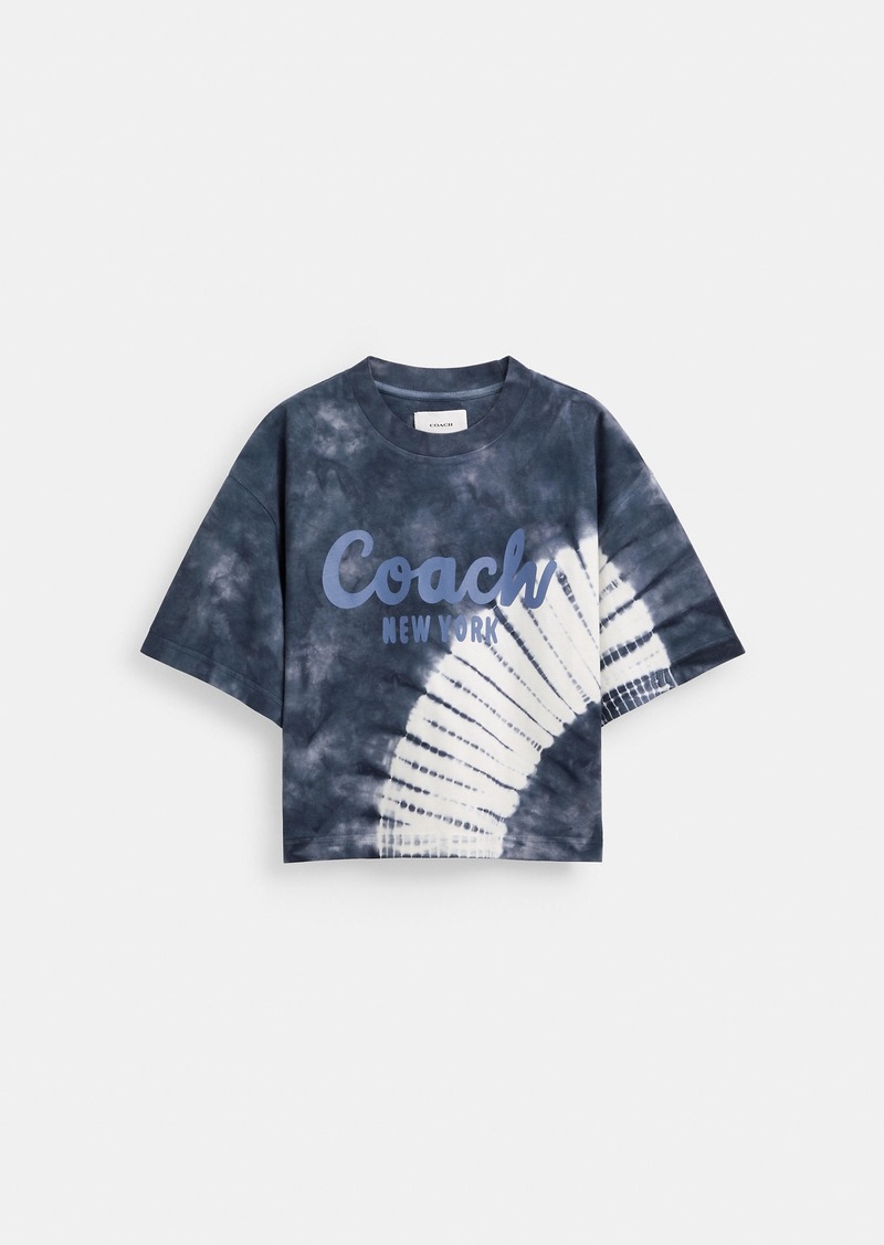 Coach Tie Dye Cursive Signature Cropped T Shirt In Organic Cotton