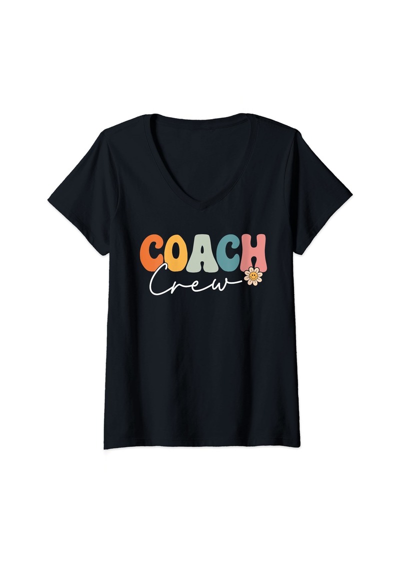 Womens Coach Crew Team Retro Groovy Vintage First Day Of School V-Neck T-Shirt