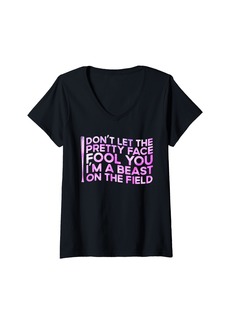 Coach Womens don't let pretty face fool you I'm a beast sport V-Neck T-Shirt