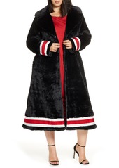 Plus Size Women's Coldesina Grosgrain Ribbon Trim Faux Fur Swing Coat