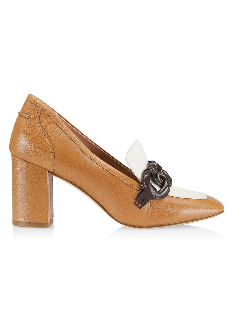 Cole Haan Chrystie Square-Toe Chain Colorblock Leather Loafer Pumps