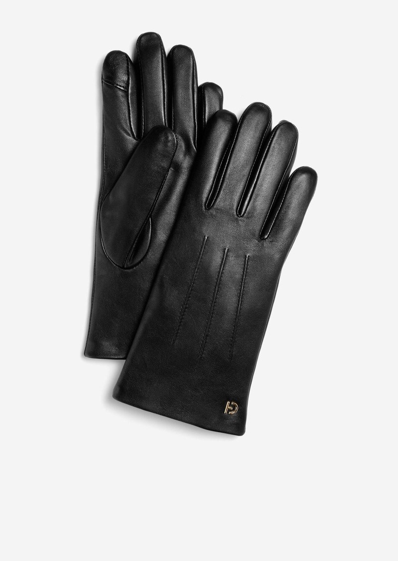 Cole Haan Women's 3 Pt Leather Tech Tip Glove - Black Size Large