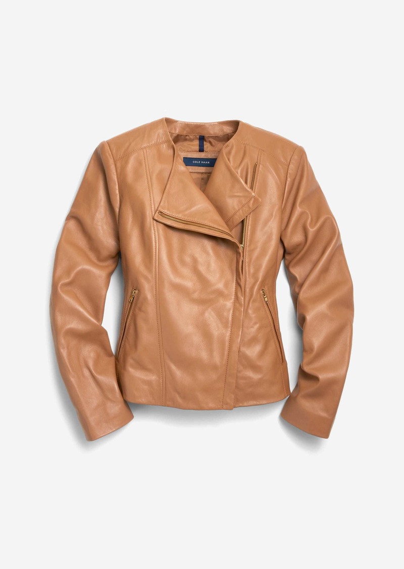 Cole Haan Women's Asymmetrical Leather Jacket - Beige Size Medium