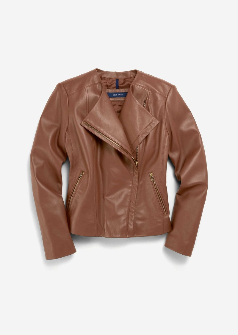 Cole Haan Women's Asymmetrical Leather Jacket - Beige Size XL