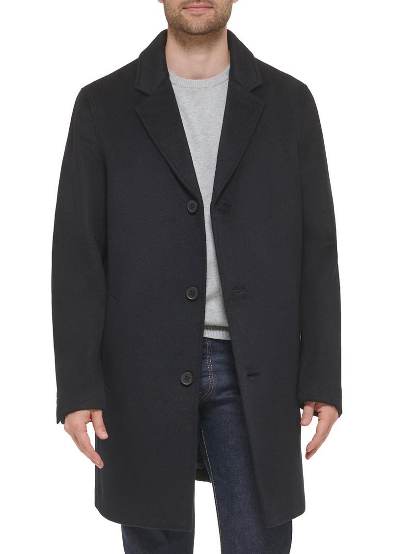 Cole Haan Classic Wool Blend Plush Notched Collar Coat in Navy at Nordstrom Rack