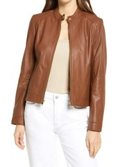Cole Haan Double Face Zip Front Leather Jacket in Hickory at Nordstrom