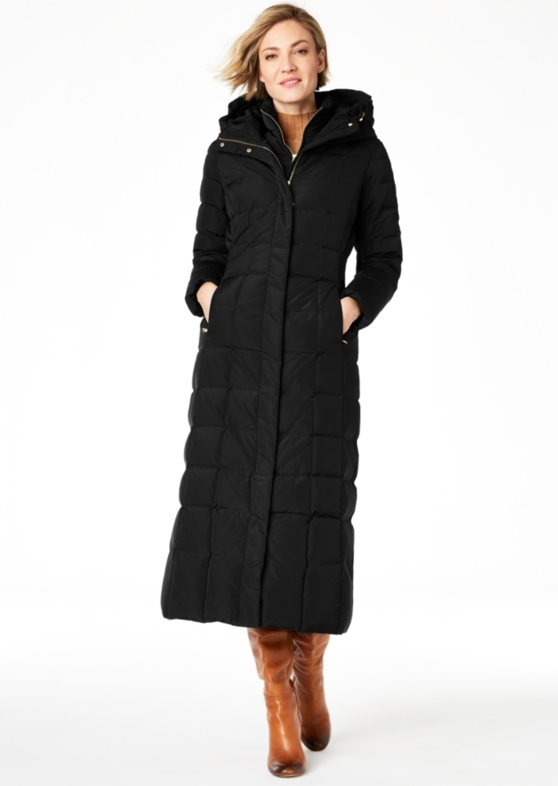 maxi down coat with hood