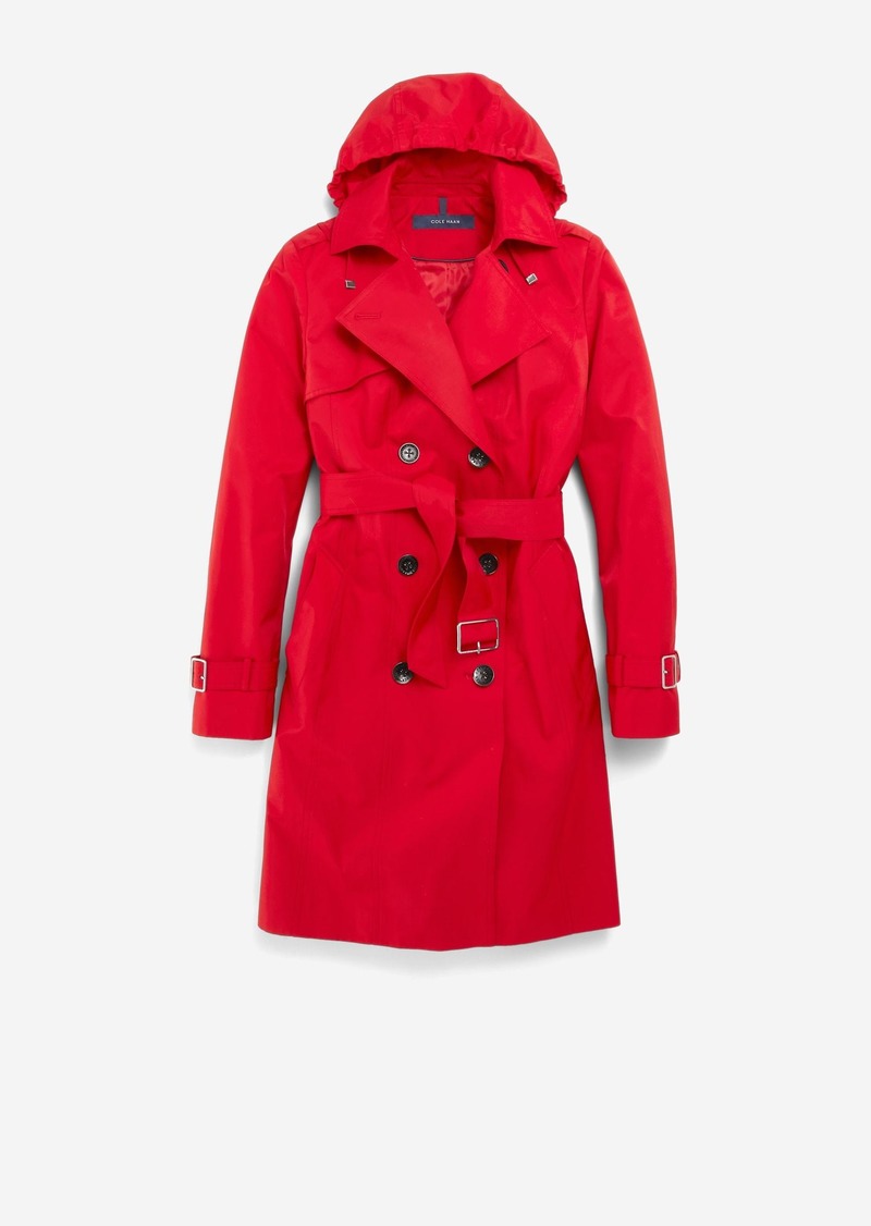 Cole Haan Women's Hooded Trench - Red Size Large Water-Resistant