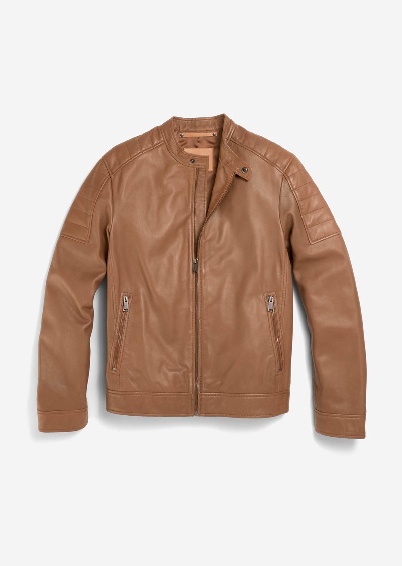 Cole Haan Men's Leather Racer Jacket - Brown Size Medium