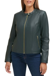 Cole Haan Leather Zip Front Jacket in Emerald at Nordstrom