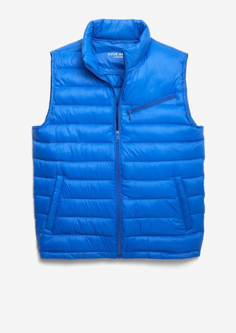 Cole Haan Men's 26.5" Zip Front Quilted Vest - Blue Size Large