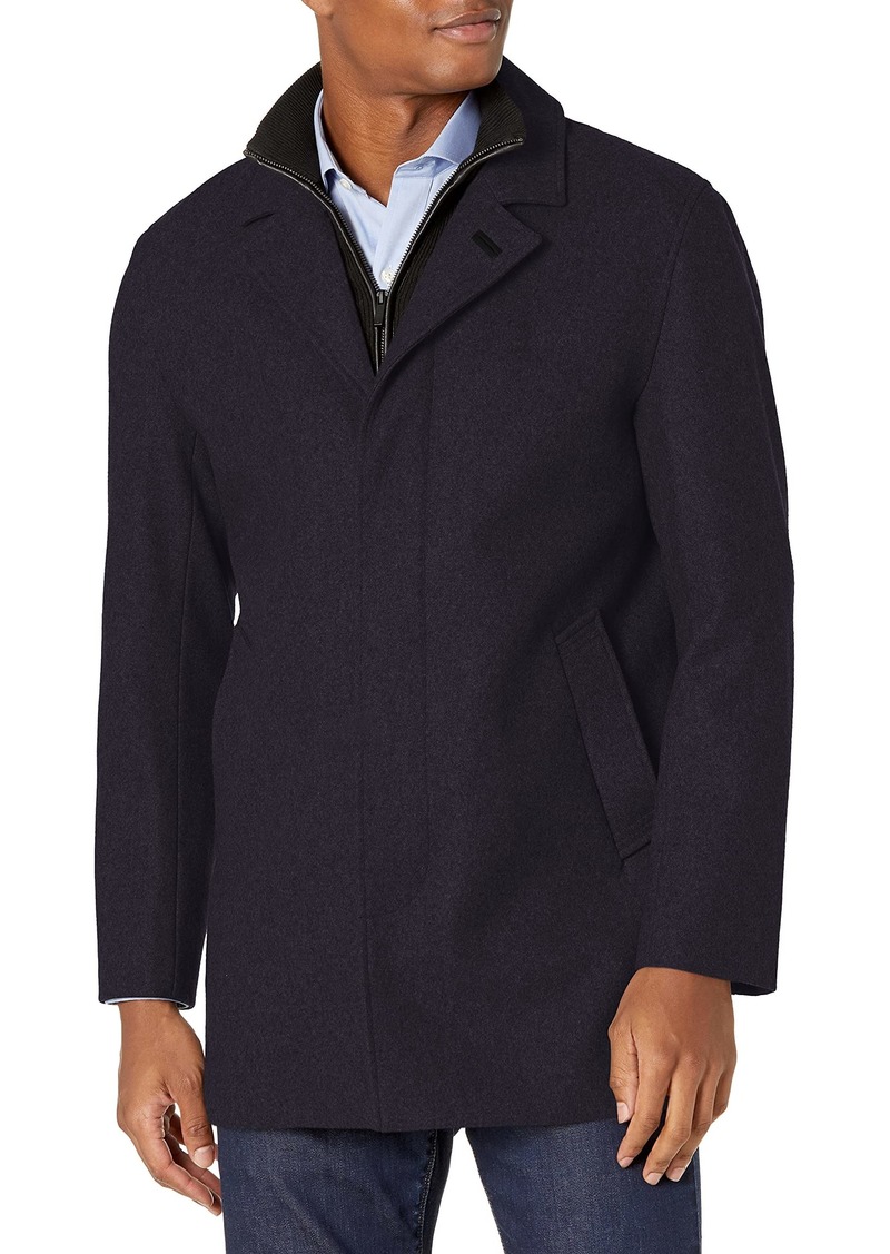 Cole Haan Men's Classic Melton Top Coat with Faux Leather Details