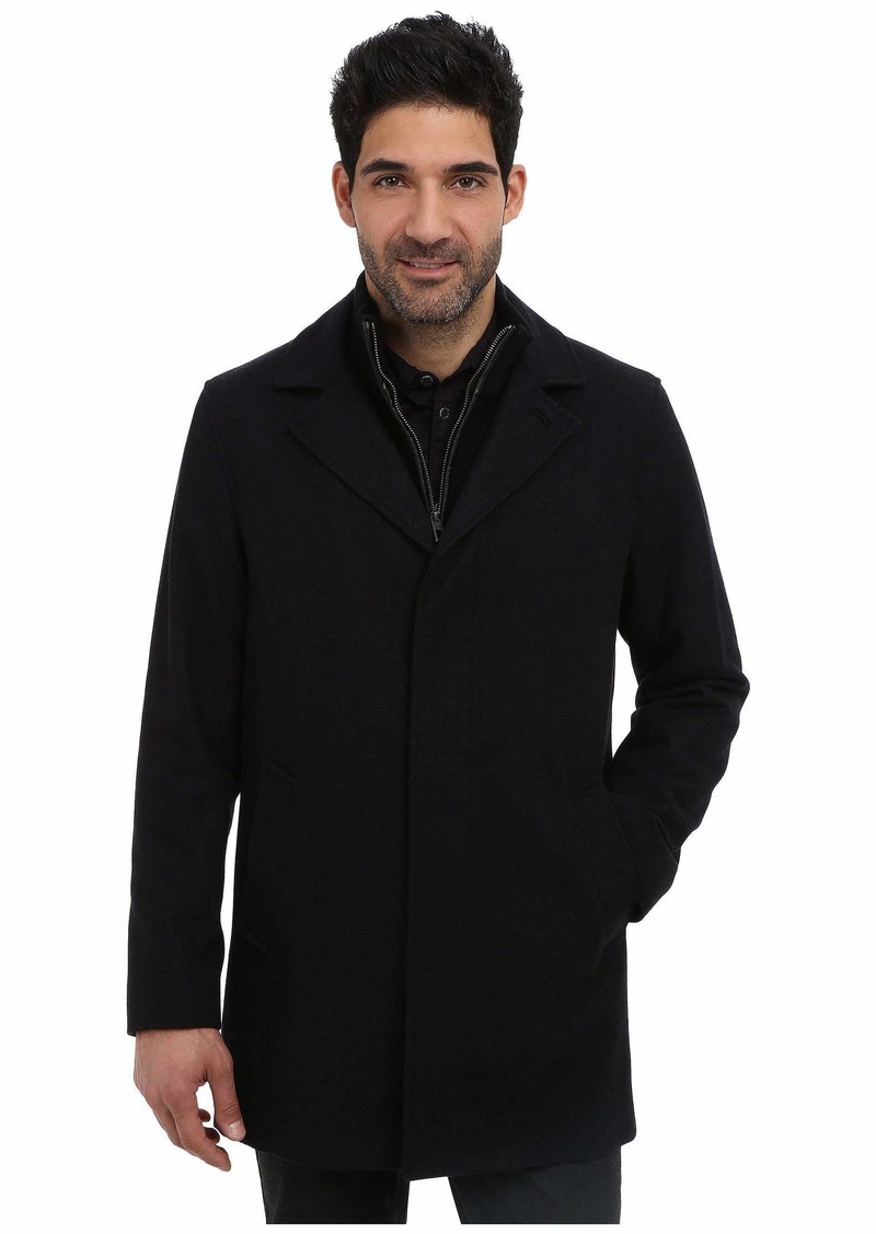 Cole Haan Men's Classic Melton Top Coat with Faux Leather Details