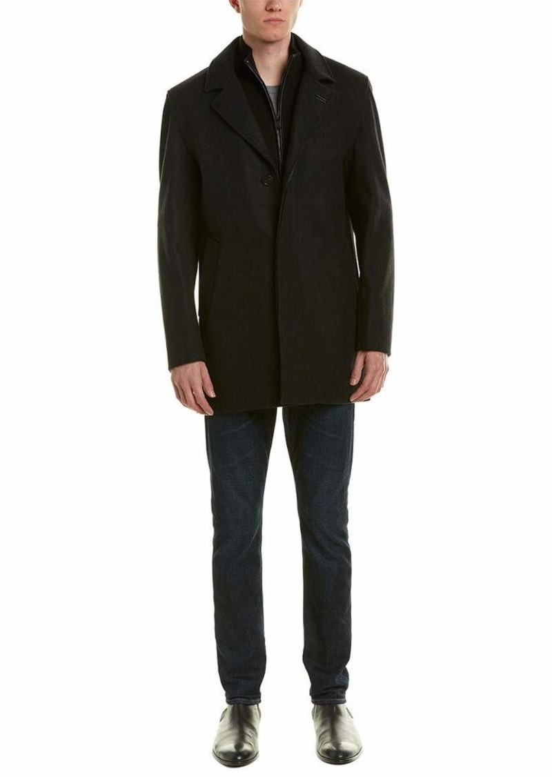 Cole Haan Men's Classic Melton Top Coat with Faux Leather Details