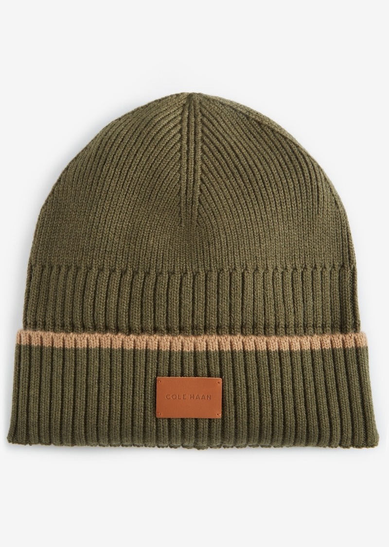 Cole Haan Men's Heritage Ribbed-knit Tipped Cuffed Beanie - Olive