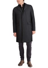 Cole Haan Men's Layered Look Classic-Fit Twill Topcoat with Faux-Leather Trim - Charcoal
