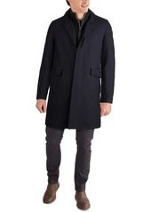 Cole Haan Men's Layered Look Classic-Fit Twill Topcoat with Faux-Leather Trim