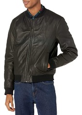 Cole Haan Men's Leather Quilted Lined Varsity Jacket