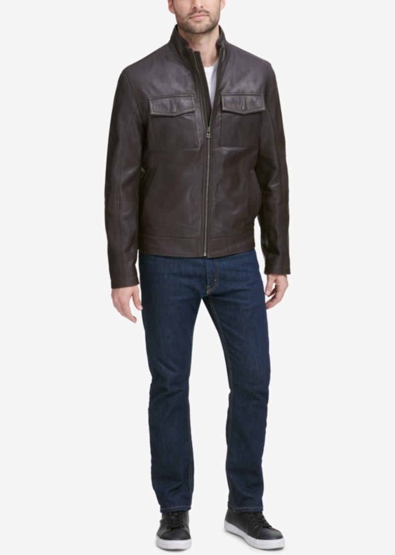 cole haan men's leather trucker jacket
