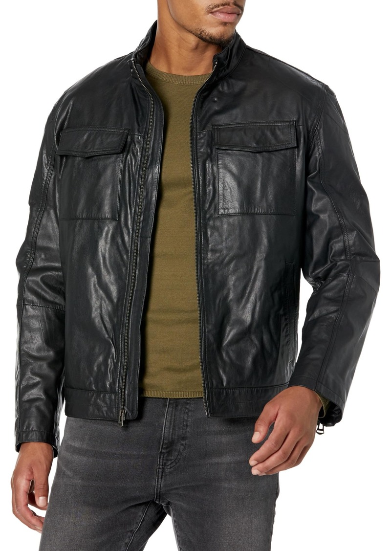Cole Haan Men's Washed Leather Trucker Jacket