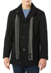 Cole Haan Men's Melton Wool car Coat with Scarf