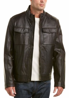Cole Haan mens Washed Trucker Leather Jacket   US